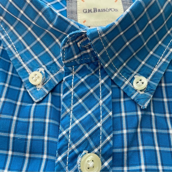 G.H. Bass & Co. Blue & White Plaid Slim Fit Button Up Dress Shirt Men’s Size XL - Picture 4 of 10